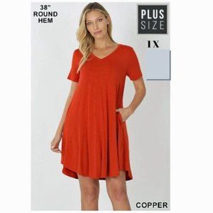 V-Neck A-Line Dress with Pockets - Size 1x